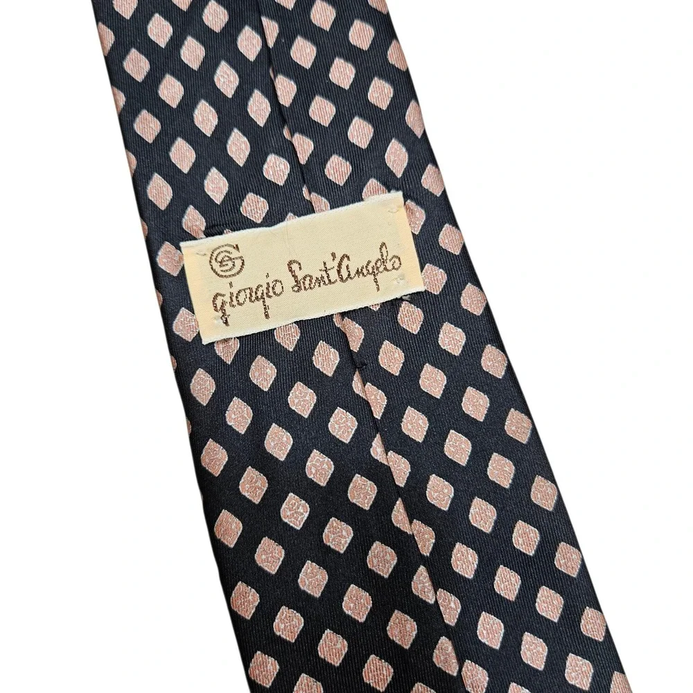 Giorgio Sant Angelo‎ Necktie Black with Bronze Geometric Squares All Silk